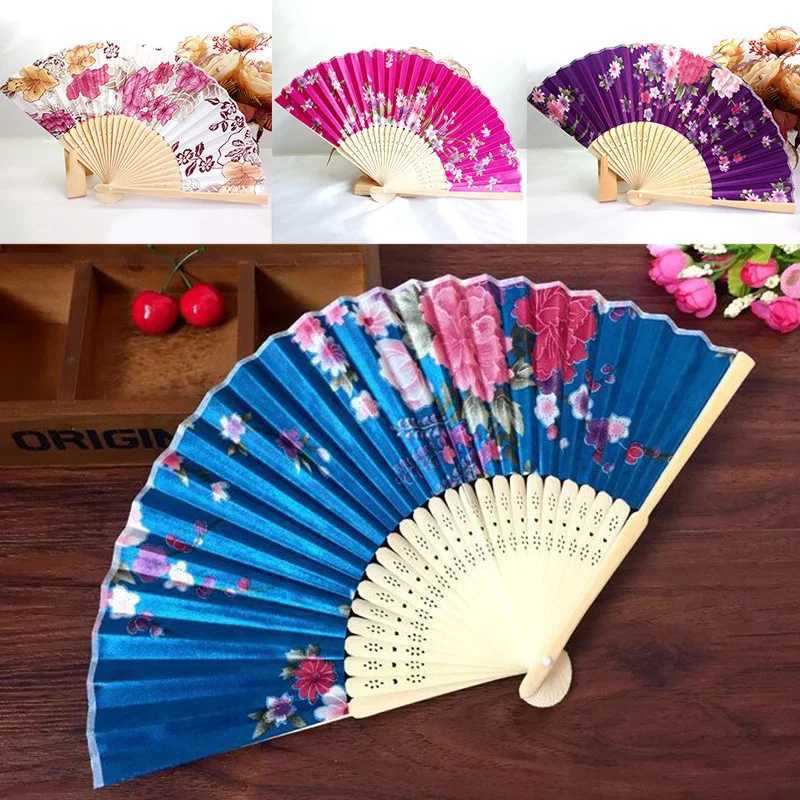 Produits de style chinois Vintage Hand Tente Fans Fans de pliage en bambou Silk Ornement Ornement Dance Party Decoration Chinese Style Printing Hand Fans Props