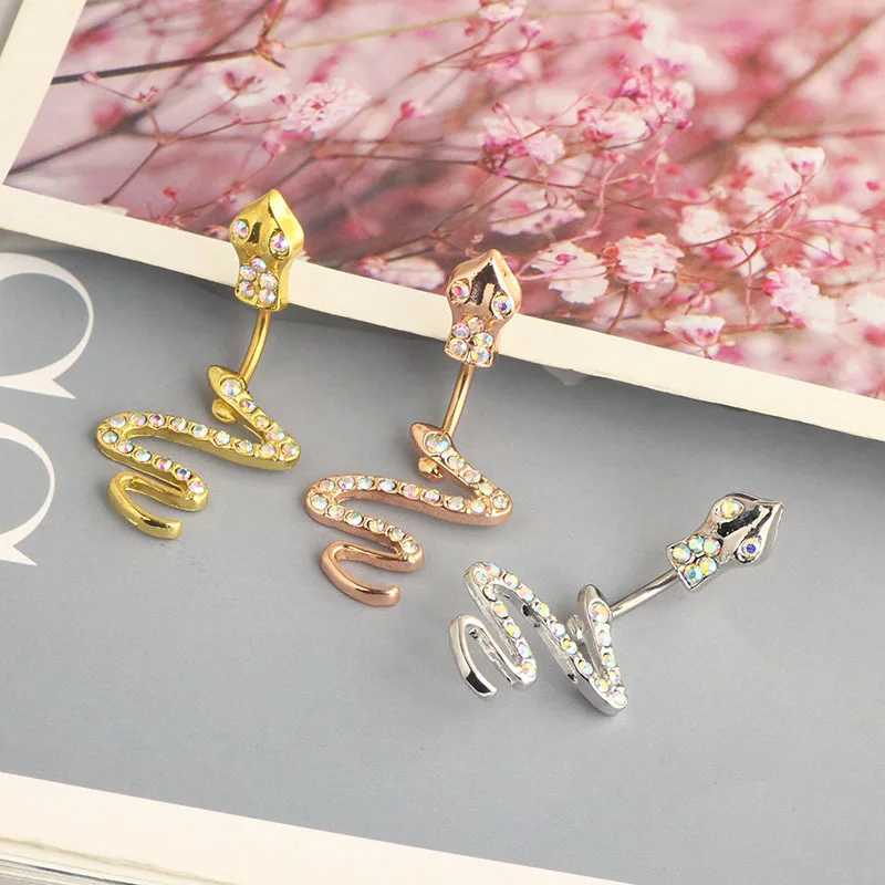 Navel Rings Snake Belly Button Piercing Jewelry Y2K Crystal Flower Belly Barbell Ring Black Navel Piercing Bar Women Piercing Ombligo d240509