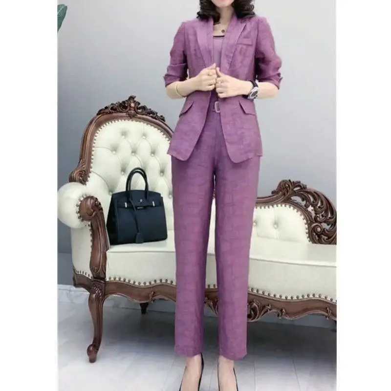 Autres vêtements coréens de style coréen d'été veste mince blazer pantalon décontracté en deux pièces pantalon féminin élégant costume de bureau tenues de vêtements populaires y240509