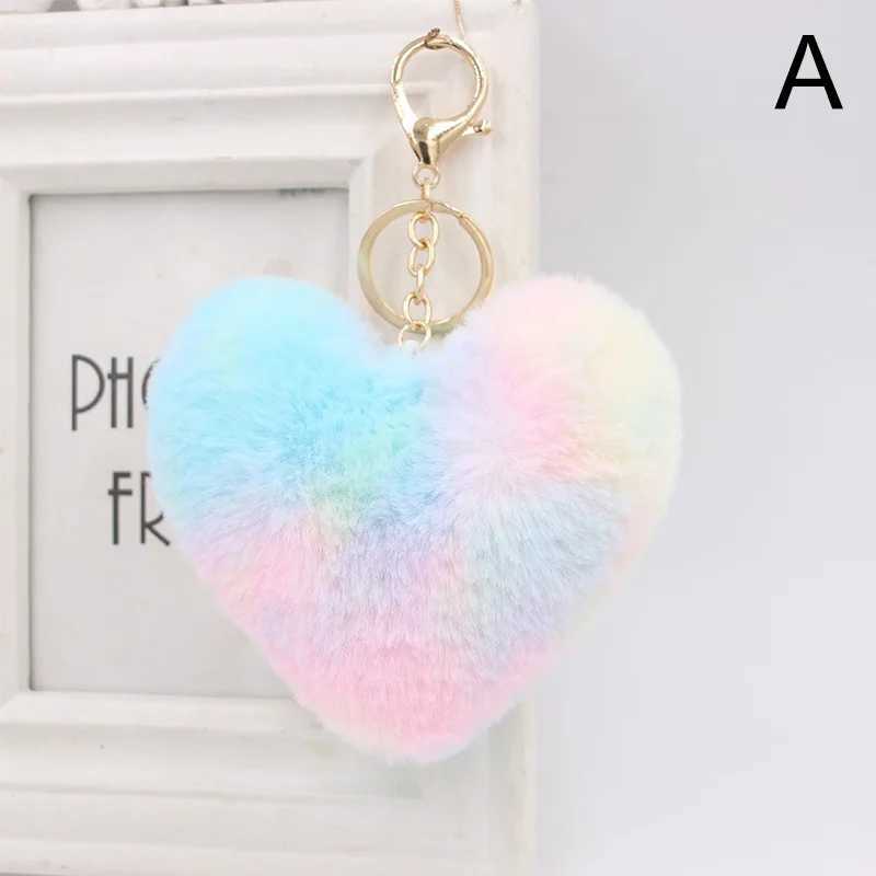 Keychains Bedanyards Coração Fluffy Keychain Rainbow Multi-Color Pom Pom Chave de Chave de Chave de Chave de Chaves de Chaves de Chaves de Chaves de Chaves de Chaves de Chaves de Chaves de Chaves de Chave