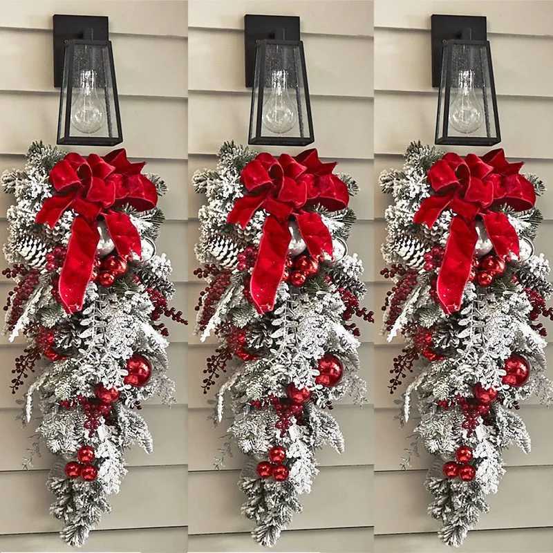 Fleurs décoratives couronnes de Noël fleur floogue Garland Porte de Noël suspendue décorations de Noël couronnes rotin à l'envers ornements d'arbre