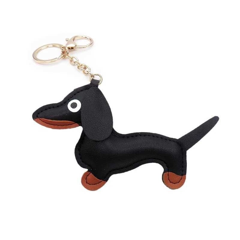 Keychains Lanyards Mens Car Sausage Bulldog Keychain PU Leather Dog Keychain Womens Fashion Bag Pendant Jewelry Ring Keychain J240509