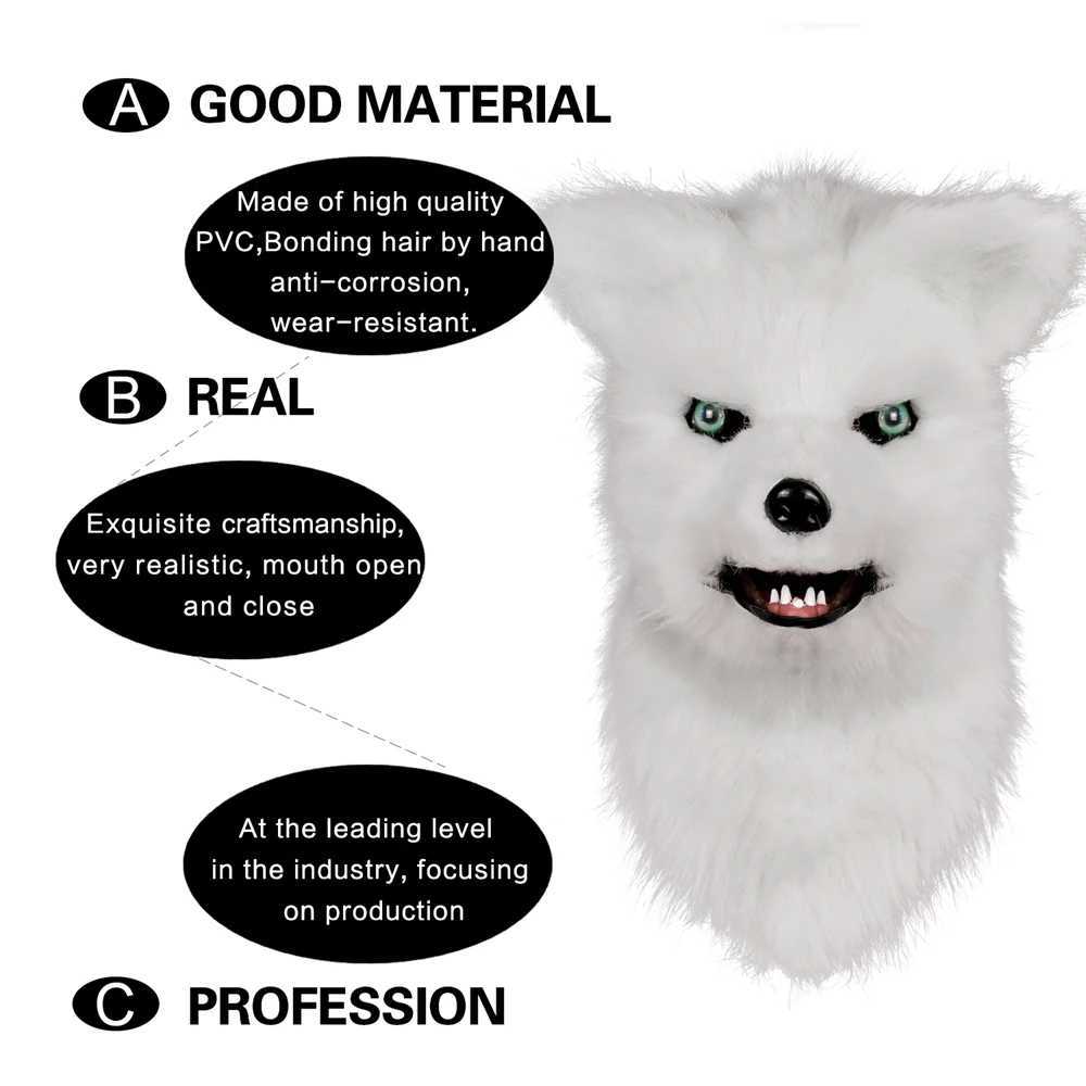 Party Masks Moving Mask White Fox Realistic Clothing Movable Mouth Head Halloween Makeup Q240508