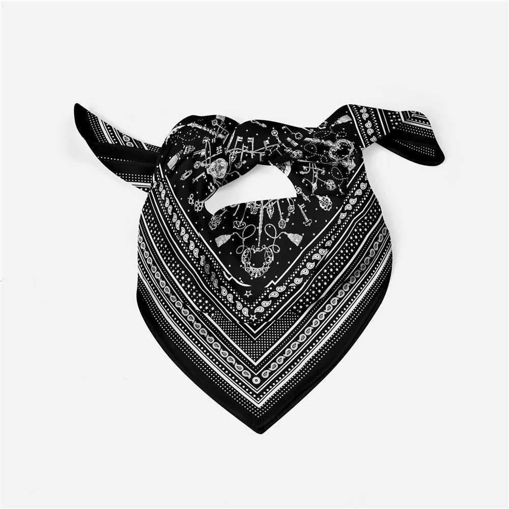 Sjaals twill zijden sjaal vrouw sleutel ketting schilderij square wraps bandana kleine hijab foulards tie hoofdband nekband 53cm q240508