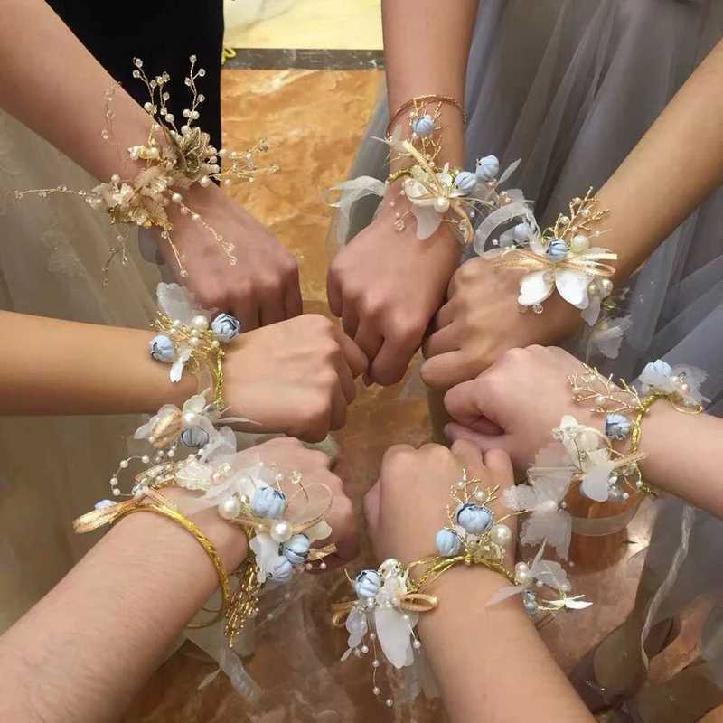 ウェディングブレスレット新しい手作りの結婚式のコサージュ花groomboutonniere花嫁花嫁介添人ブレスレット手リストフラワー人工花パーティーの装飾