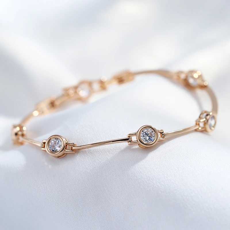 Bracelets de mariage Kinel Hot Simple 585 Rose Gold Color Bracelet pour femmes Tendance de luxe Natural Zircon Bride Wedding Daily Bijoux Nouveau