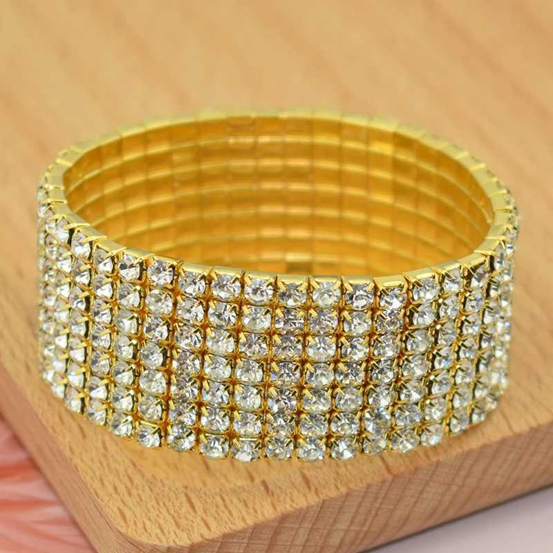 Braceletas de boda Classic múltiples británicos de cristal de diamantes de imitación para mujeres pulsera elástica de la pulsera de boda nupcial Color de plata