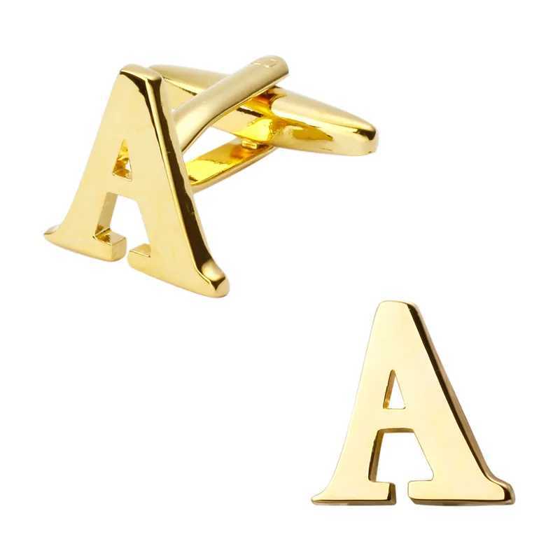 Mankiety Linki Nowa biżuteria mosiężna ręcznie wypolerowana złoto platowane A-Z 26-literowe spinki do mankietów mody francuskie koszulę mankiety Q240508