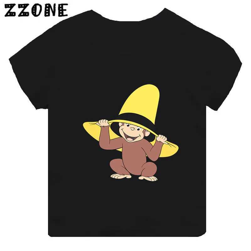 T-shirts curieux George Funny Monkey Imprimé dessin animé enfant t-shirt fille fille bébé garçon noir