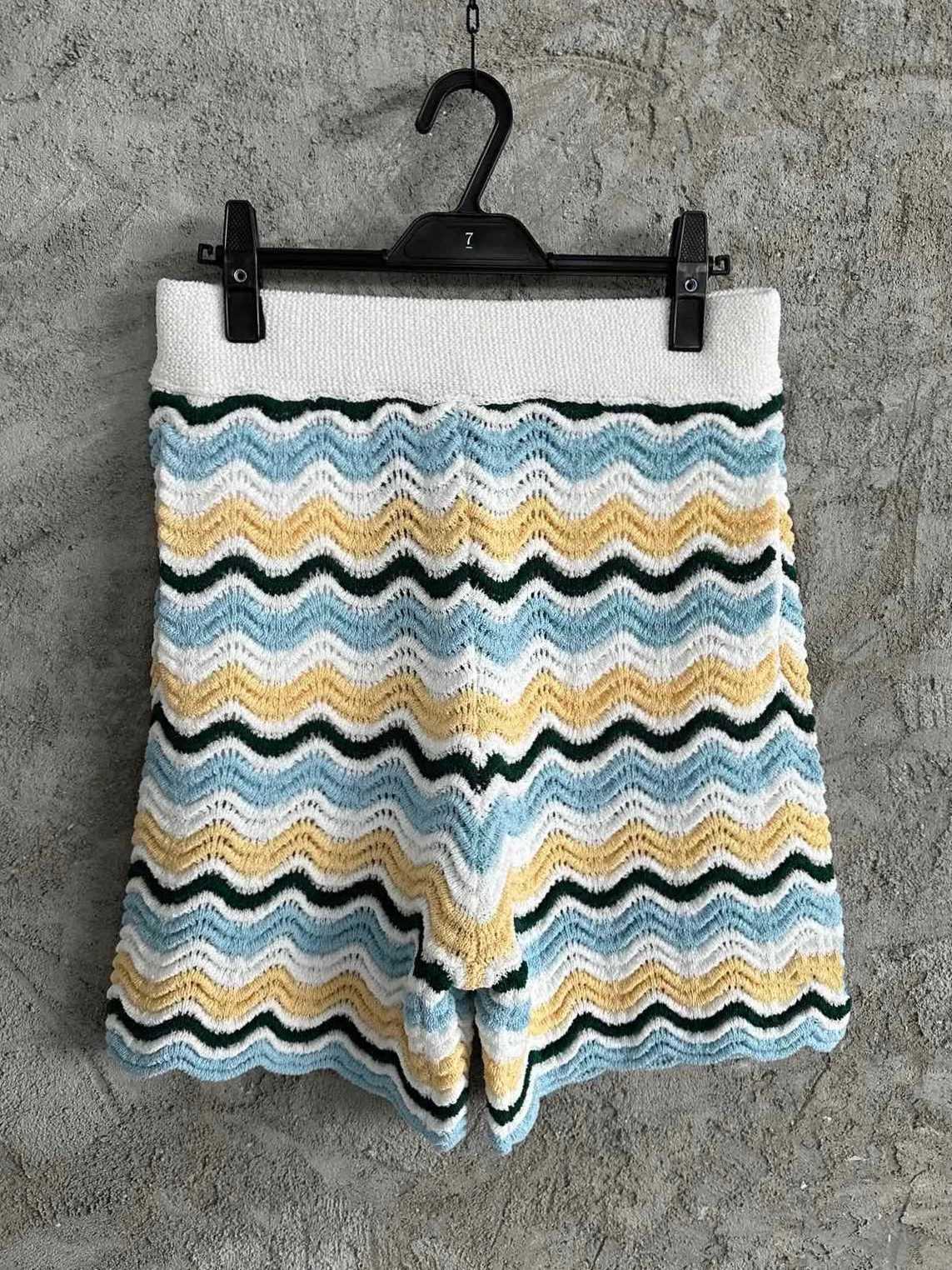 Men's Polos Tide Shirt Embroidered Wave Stripe Gradient Crochet Knit Men Women Short Sleeve Shorts Q240508