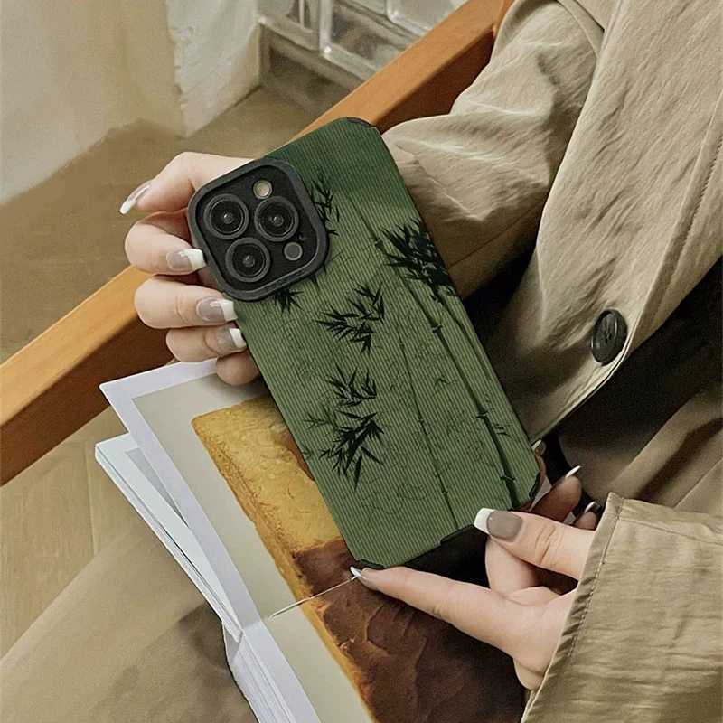 Casos de telefone celular estilo de bambu verde de estilo moderno para iPhone 11 12 13 14 Pro XS máx.