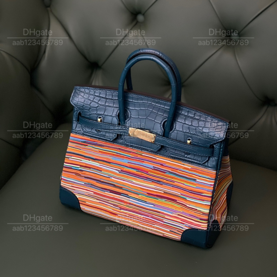 12A Mirror quality luxury Classic Designer Bag woman handbag all handmade genuine leather Patchwork crocodile navy blue 25cm tote Clashing Colours Design Lines bag