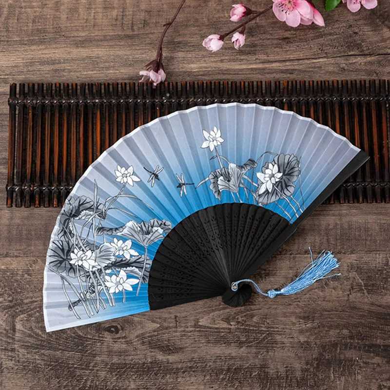 Produkte im chinesischen Stil Chinesische Stil Faltfans Vintage schwarzer Seiden Blumendruck Hand Fan Frauen Tanz Handfankunst Handwerk Geschenke Partyzubehör