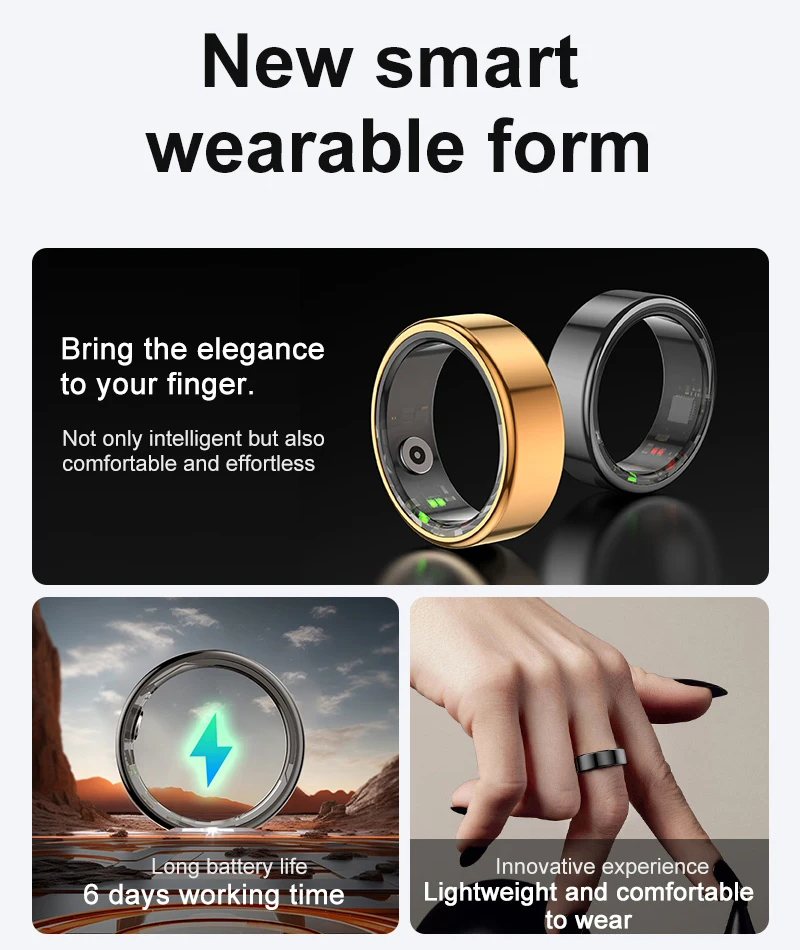 R02 Smart Finger Ring Health Tracker Care Rate Rate Blood Oxygène Surveillant IP68 Sports imperméables Anneaux intelligents pour les hommes