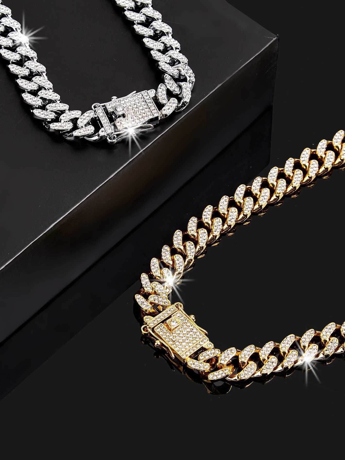 Correntes Hip Hop Miami Colar Chain Chain Rhinestones Iced Rap Shimmering Jewelry Gift for Men D240509