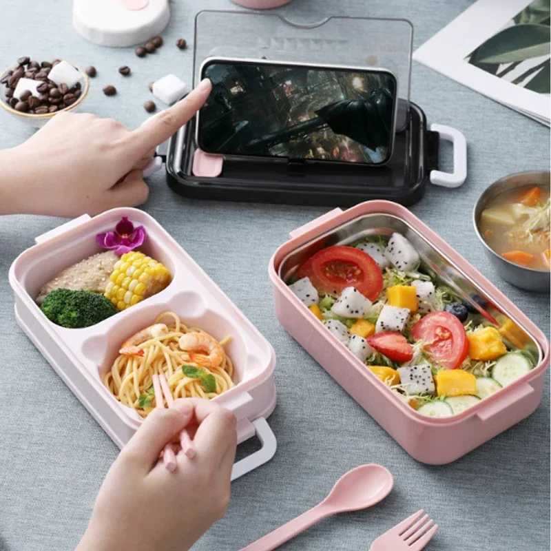Lunch Boxes Bags 304 Stainless Steel Lunch Box Bento Box for School Kids Office Worker 2 layers Microwae Heating Lunch Container Food Storage Box