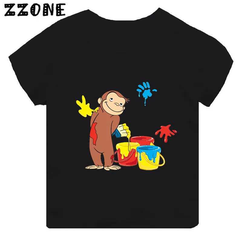 Magliette curiose curiose George divertenti scimmia stampata cartone animato t-shirt abbigliamento da ragazza bambino a maniche corte nera topdrens top th5266l2405