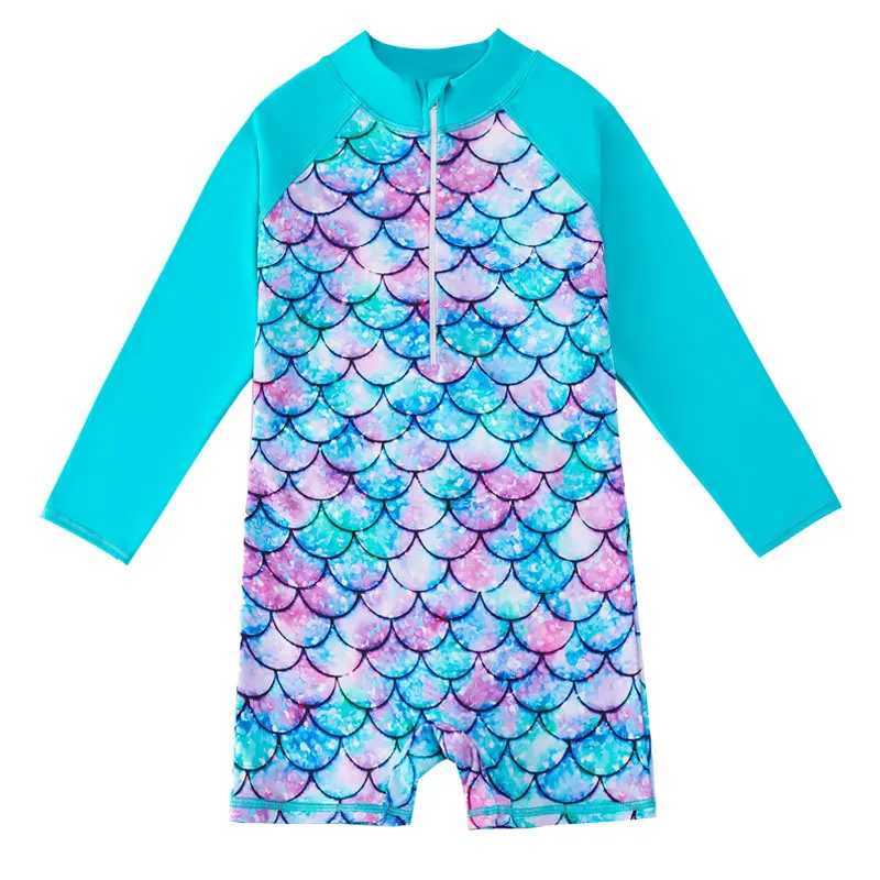 SOINS DE MAISON LDRENS LDRENS 2023 Girls d'été Scale de poisson sirène à manches longues MAINTRATION INTÉGRÉE 4-12 ANS CHILRENS SUN PROTECTION SURFING H240508