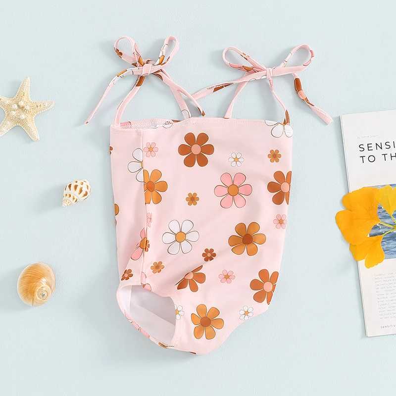 One-Pieces Bandage Girls Infant Swimsuit 2024 Floral Print Baby Girls Swimwear Beach Wear Monokini H240508