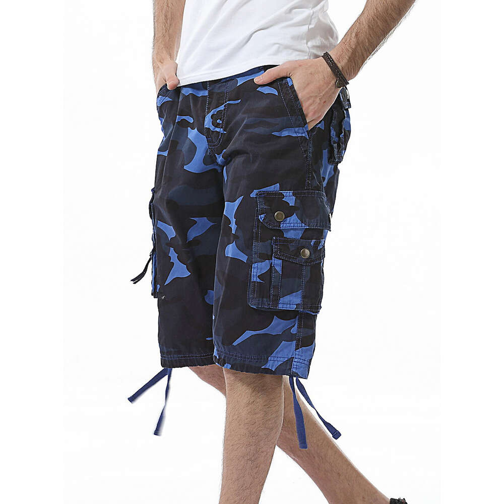 Nieuwe camouflagekorts in 2024 -stijl met meerdere zakken, grote maten 5 inch broek, los fitting heren strandbroek