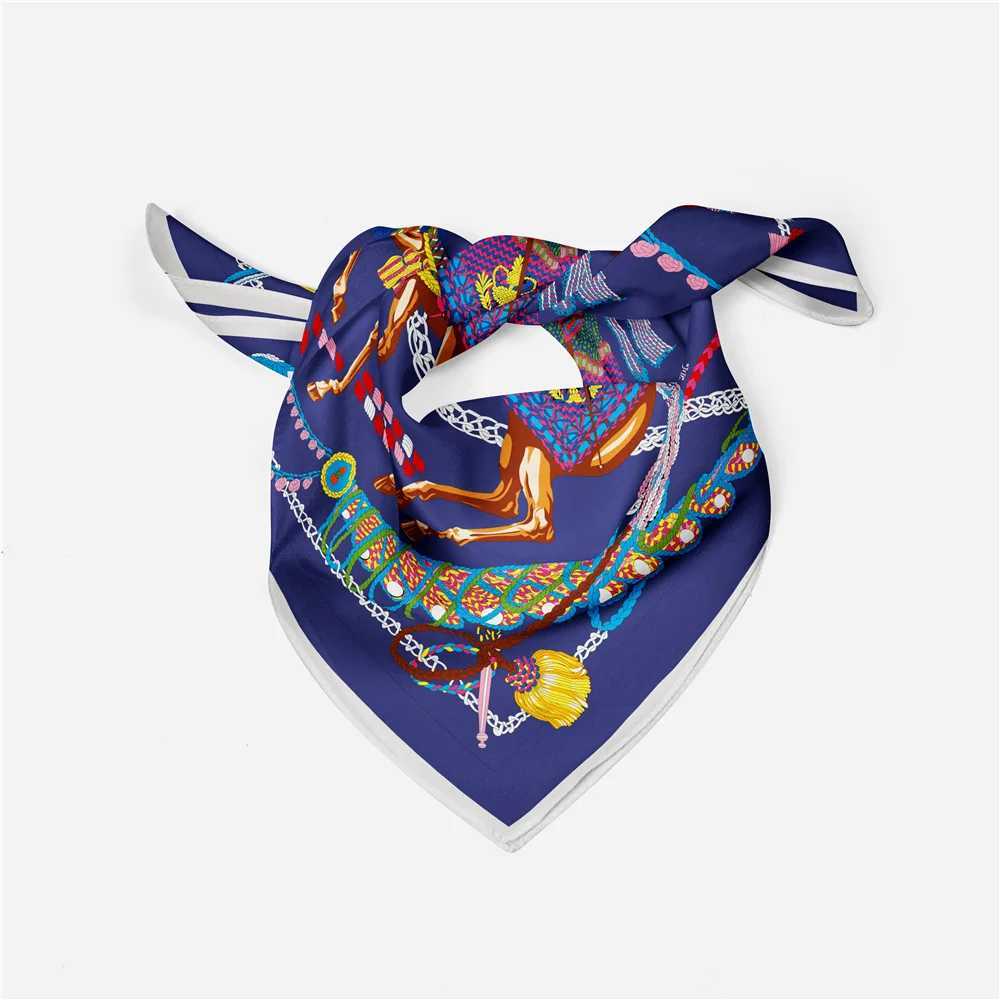 Шарфы твил шелковый шарф -шарф женщина кисточка для конного припечатка квадратная обертка бандана маленькая хиджаба -ладья -галстук галстук для головного повязки Q240508