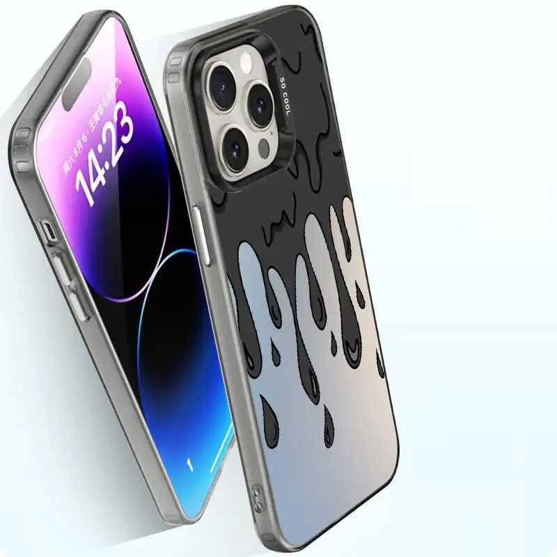 Cas de téléphones portables Case de téléphone pour iPhone 15 11 14 13 Pro Max 12 Mini XR XS X Lens Creative Border Silver plaqué Cover Fun Paint Graffiti Art J240509