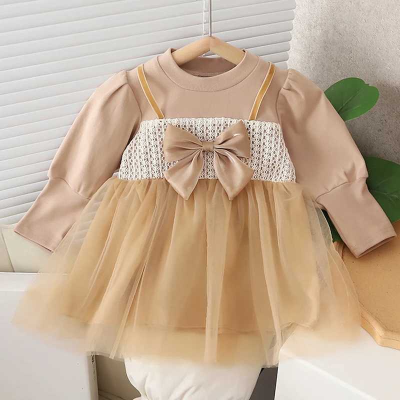 Robes de fille bébé fille robe longue manche élégante archet princesse robe en mesh robe de bal mignonne boutique vestidos gamin vêtements girls a1165-1