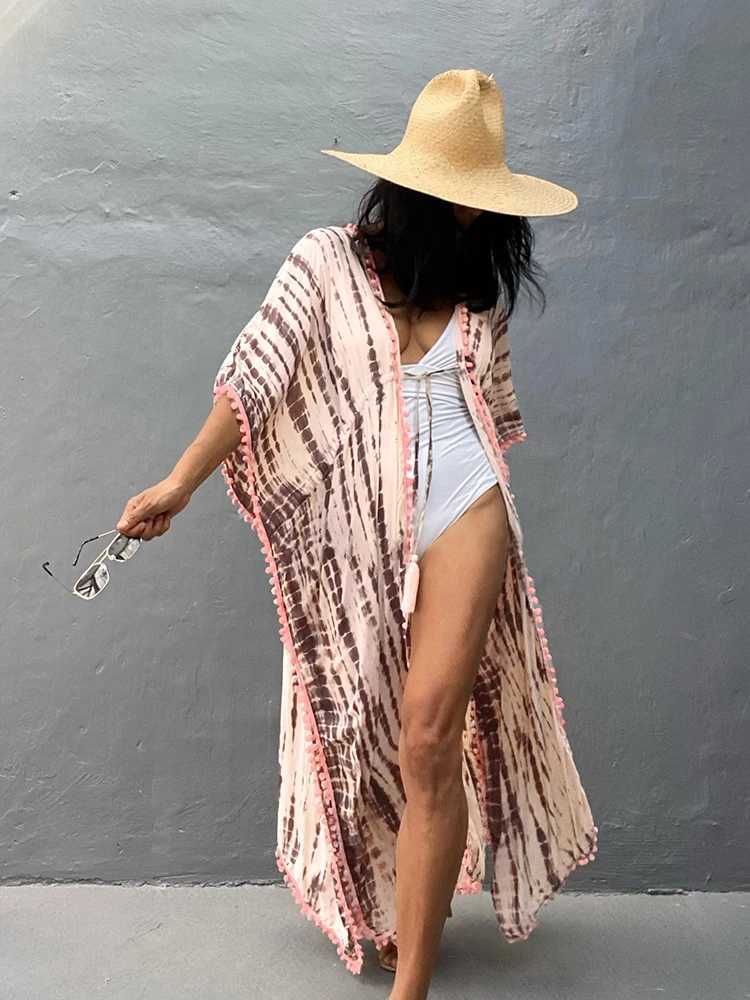 Vrouwen strandkleding fitshinling h verven strand kimono uitje zwemkleding 2023 zomer vintage sexy cover-ups bohemian slanke lange vest dames outfit t240508