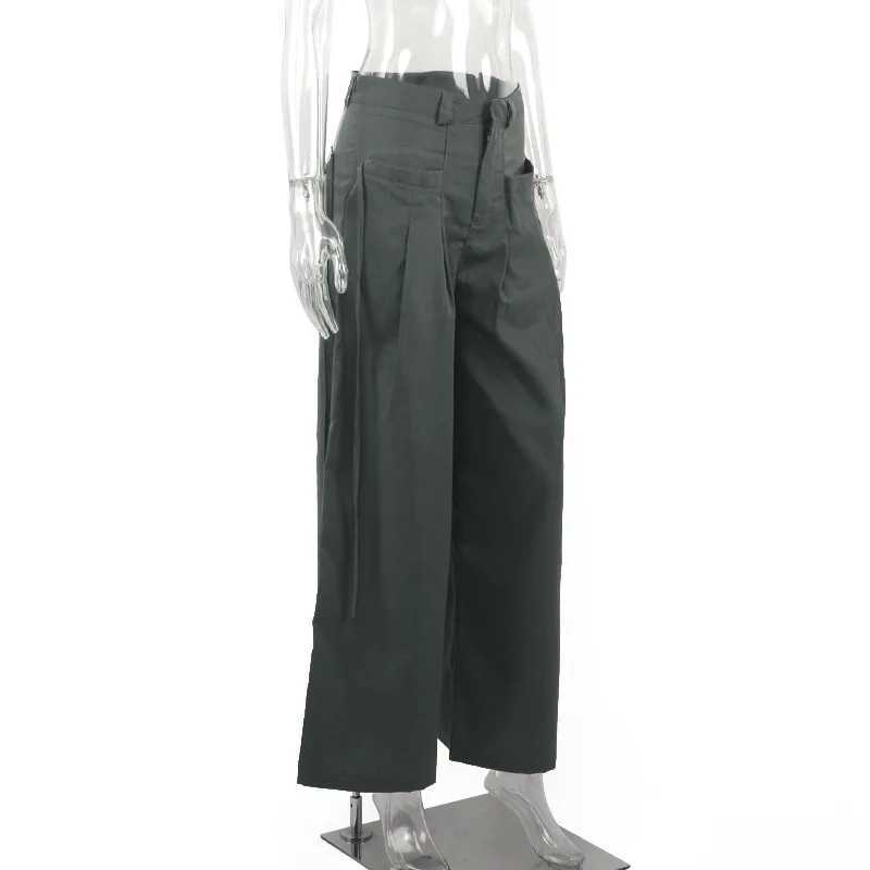 Pantalon féminin Capris QWK Vintage Baggy Cargo Pantals Femmes Y2k High Waist Strtwear Pantalon Oversize Pantal