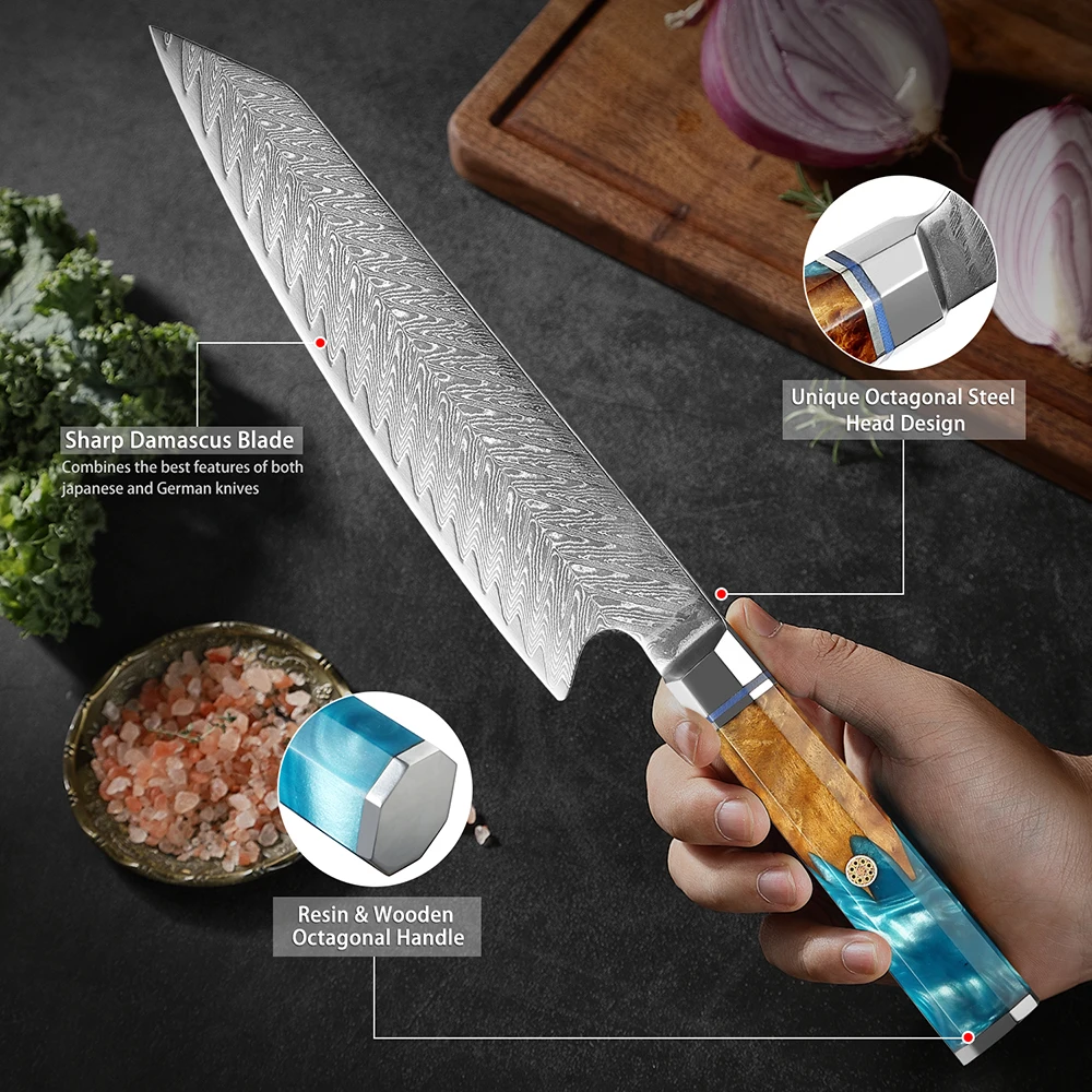 Professionell Damascus kock Kiritsuke Knife Sharp 8 tum Japanese Chefs Kitchen Knife VG10 67 Lager Damascus Steel Slicing Knive
