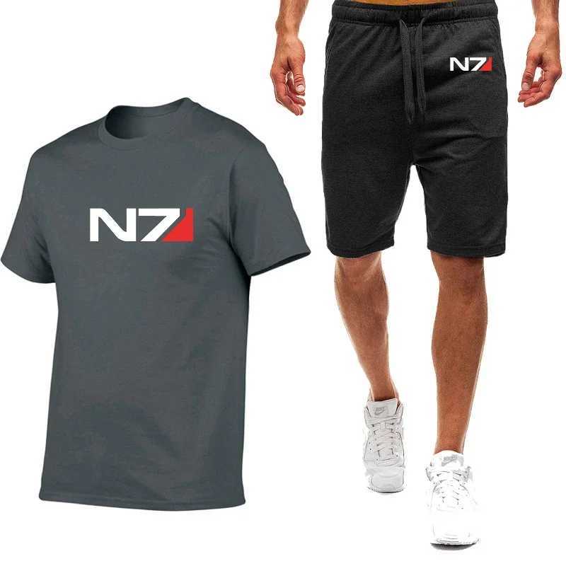 Tracksuits voor heren N7 Mass Effect 2024 Heren Summer Hot Salep Sportswear Cotton Korte T-shirt Top en tweedelig set Y240508