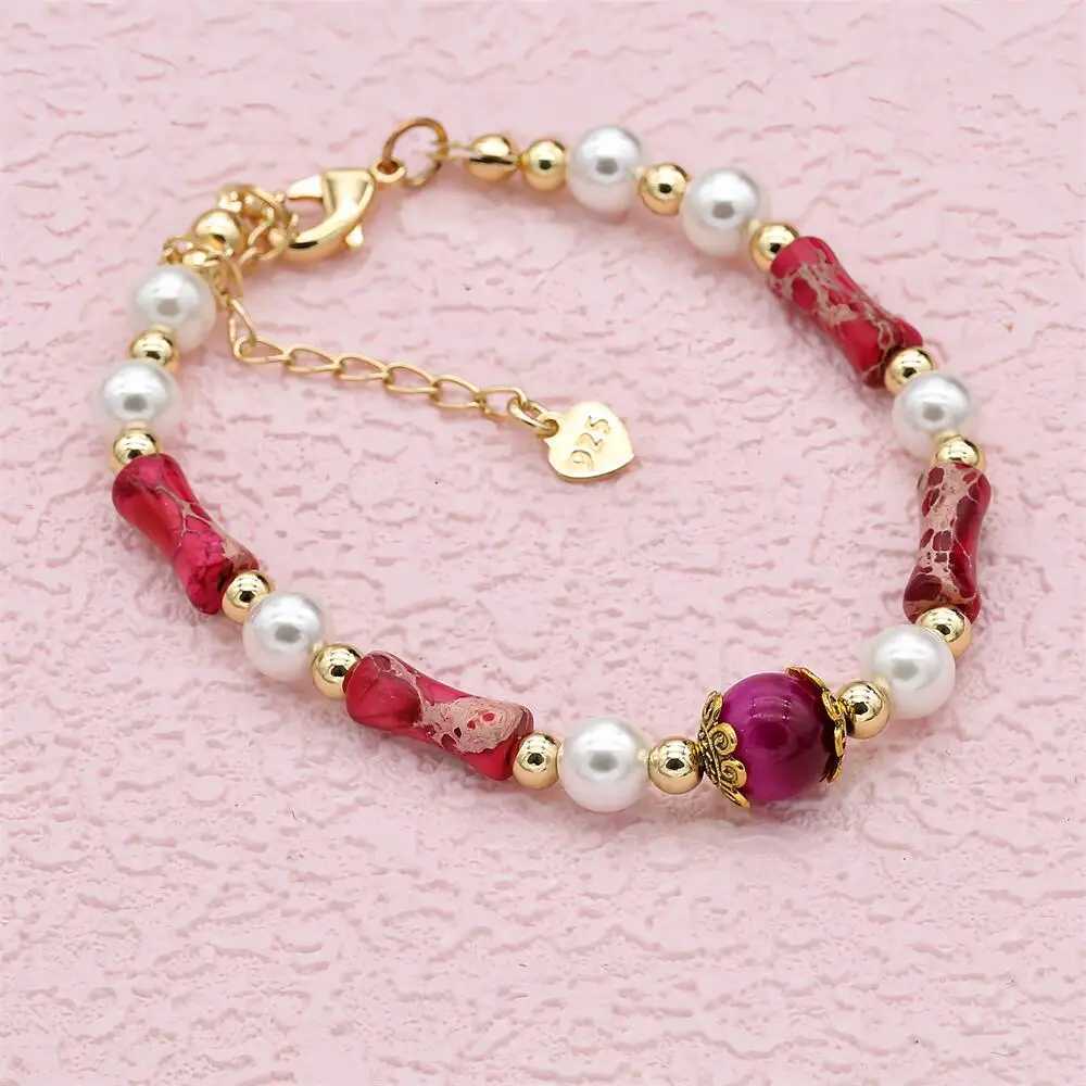 Braccialetti di nozze miscelato in pietra naturale oro oro in bambù giunto perle di pietra imperiale Bracciale in perline le donne gioielli