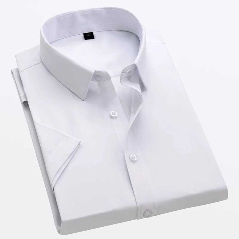Camicie da uomo vestito 2024 da uomo estivo Slim Colore Selta Shirt a maniche corta Business Cash White White Brand Brand OGGIEMENTO 5xl Stile classico D240427