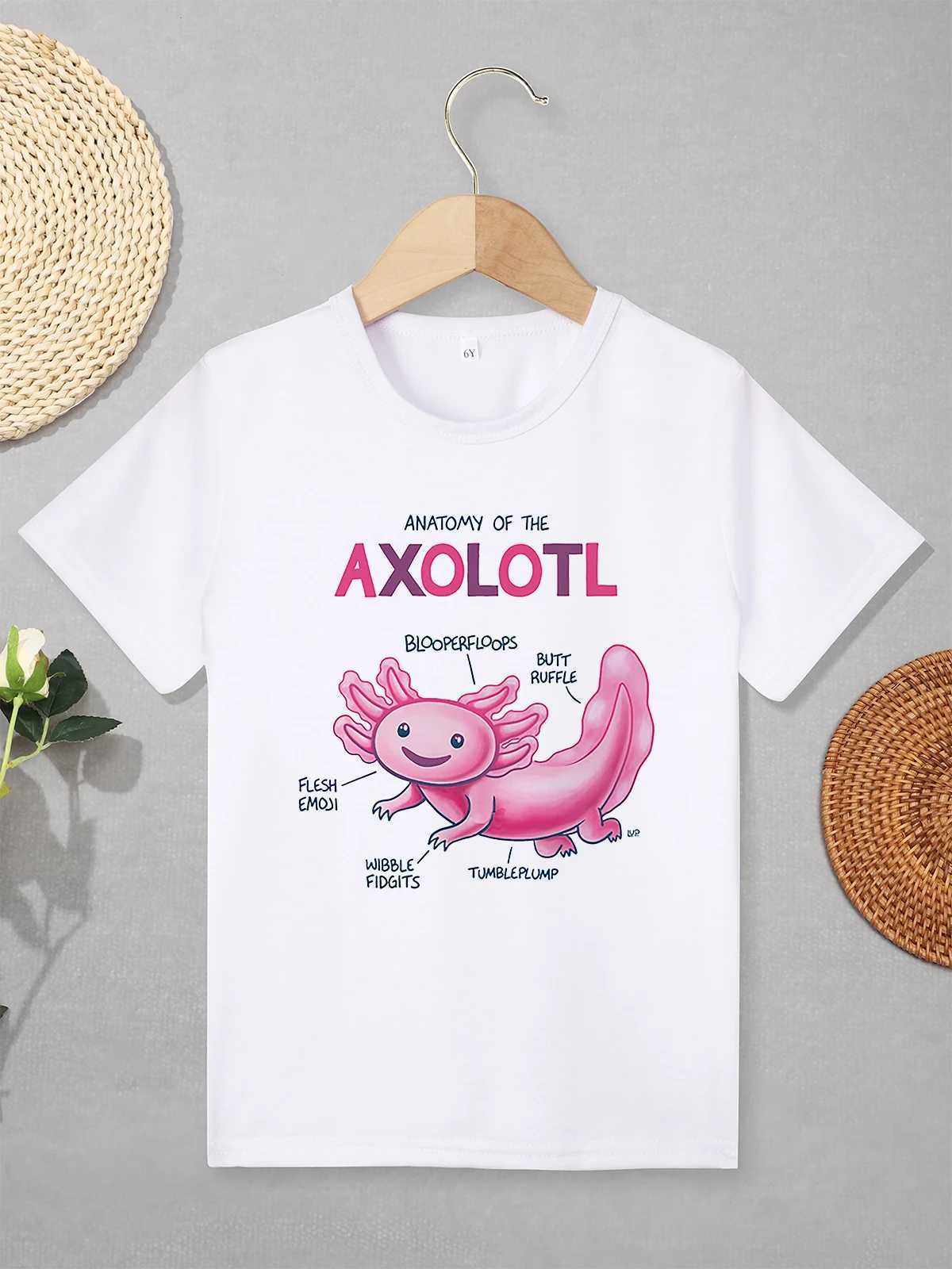 Magliette kawaii harajuku cartone animato t-shirt axolotl bambini ragazze ragazzi modalità abbigliamento casual abbigliamento da esterno giochi bambini completamente abbinati t-shirtl240509