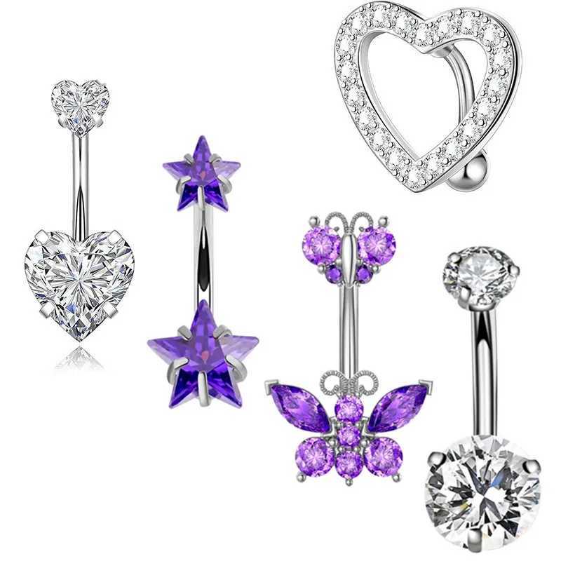 Anelli ombelici Pink Crystal Bully Pulsini Set Purple Heart Piercing Green Green Flower Belly Packs Piercing Ombligo Lotti D240509