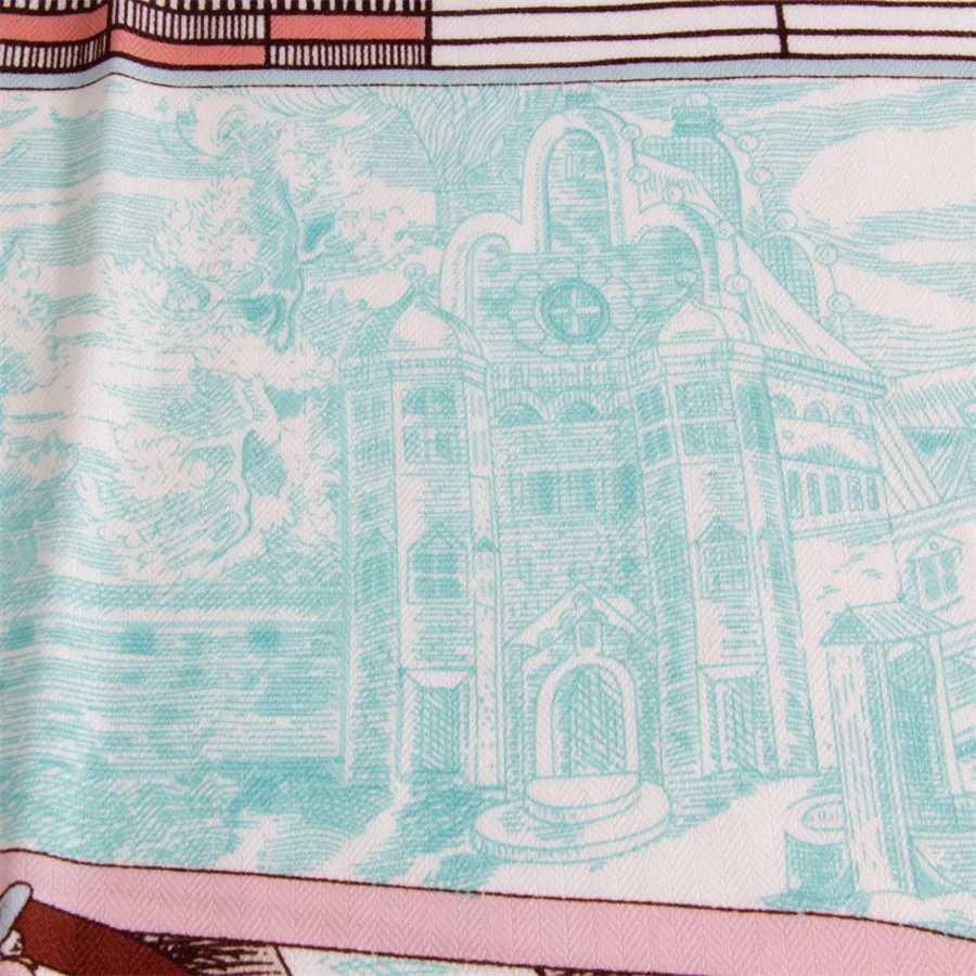 Écharbes Pobing Silk Cashmere Scarf Femmes à main Rouled Horse Castle Print Square Wraps Bandana Big Hijabs Femme Foulard 135 cm Q240508