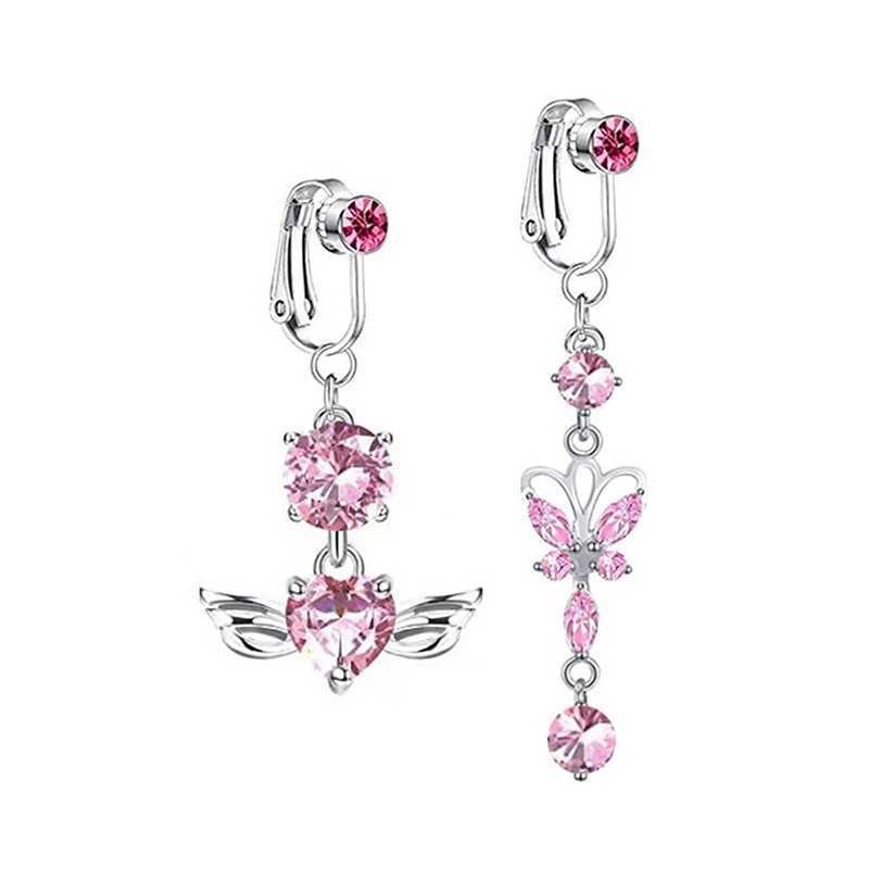 Nombres Anneaux Nouveaux papillons de ventre faux Faux Belly Piercing Heart Zircon Clip sur le nombril ombilical Fake Piercing Cartilage Bouille d'oreille Faux Clip D240509