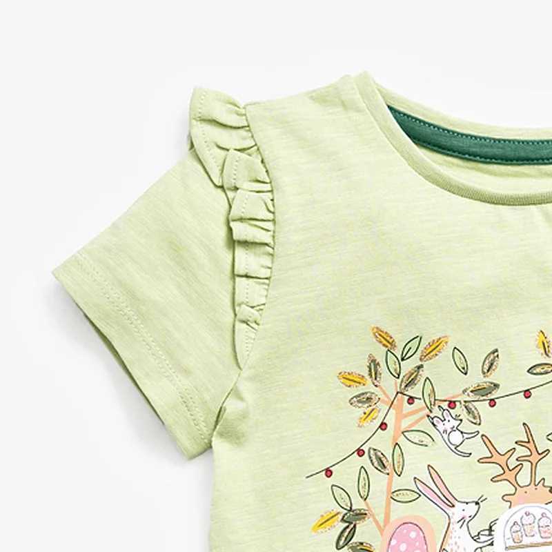 T-shirty Little Maven 2024 Baby Girls Piękna zielona t-shirt i zwierzęcy bawełna urocze top dziecięce odzież 2-7 lat2405