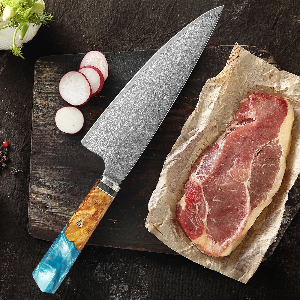 ダマスカスクリーバーナイフ、肉包丁8インチ肉屋の肉を切る手作りのフルタンクリーバー肉野菜の切断