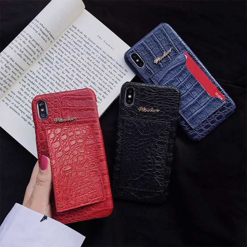 Keychains Lanyards Crocodile Skin en cuir Carte Solt Stand Boîtier pour iPhone 11 Pro 6s 6 7 8 Plus X XS MAX XR CARTY POCKER POCKER BASE POUR AIRPODS CASE J240509