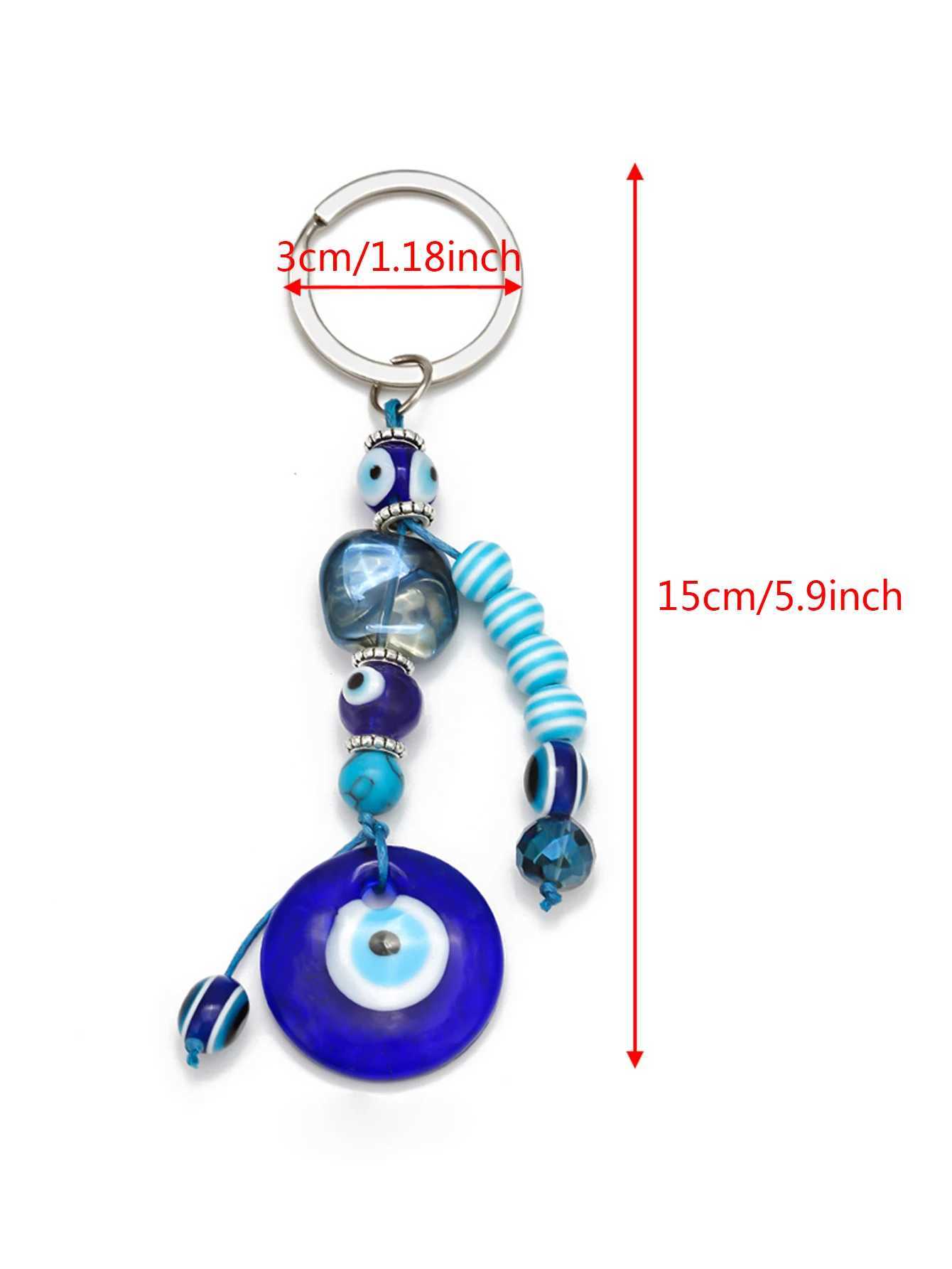 Schlüsselanhänger Lanyards Lucky Eye Glass Trkiye Evil Eye Anhänger Schlüsselkette Perlen Quasten Key Chain Bag Auto Schlüsselkette Schmuck Llavero Porte Cl J240509