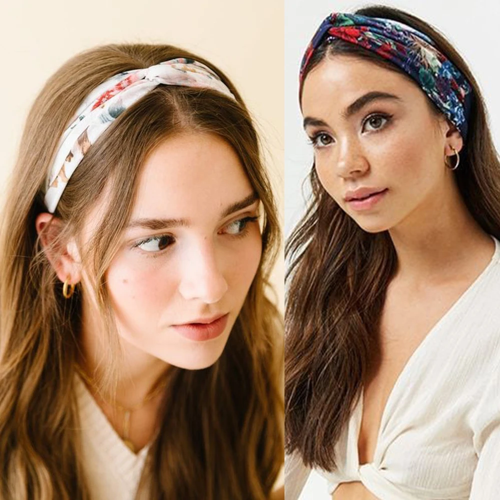 / Fashion Femmes Girls Summer Bohemian Bands Hairs Print Bands Vintage Cross Turban Bandage Bandanas Hairbands Accessoires Hair