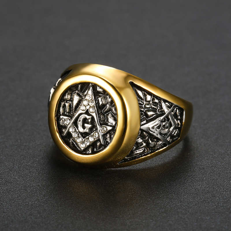 Freemason Mark Ag Ring Trend Street Gold Anello cubico bianco freemason Anello inossidabile