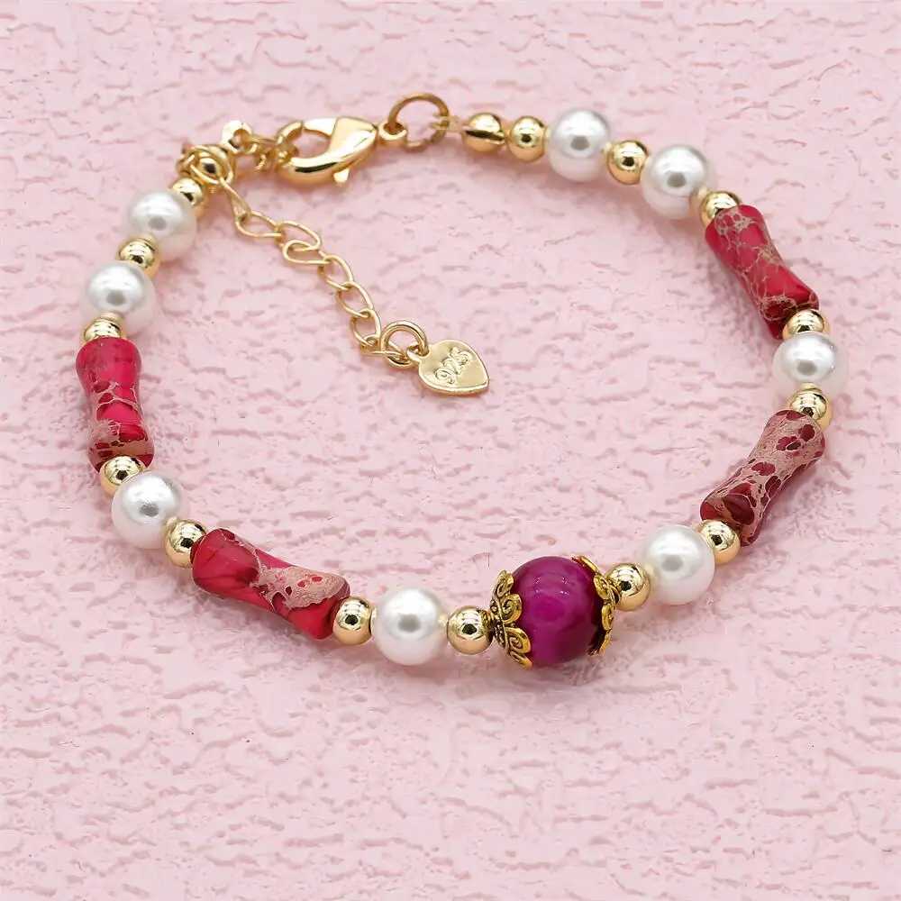 Braccialetti di nozze miscelato in pietra naturale oro oro in bambù giunto perle di pietra imperiale Bracciale in perline le donne gioielli