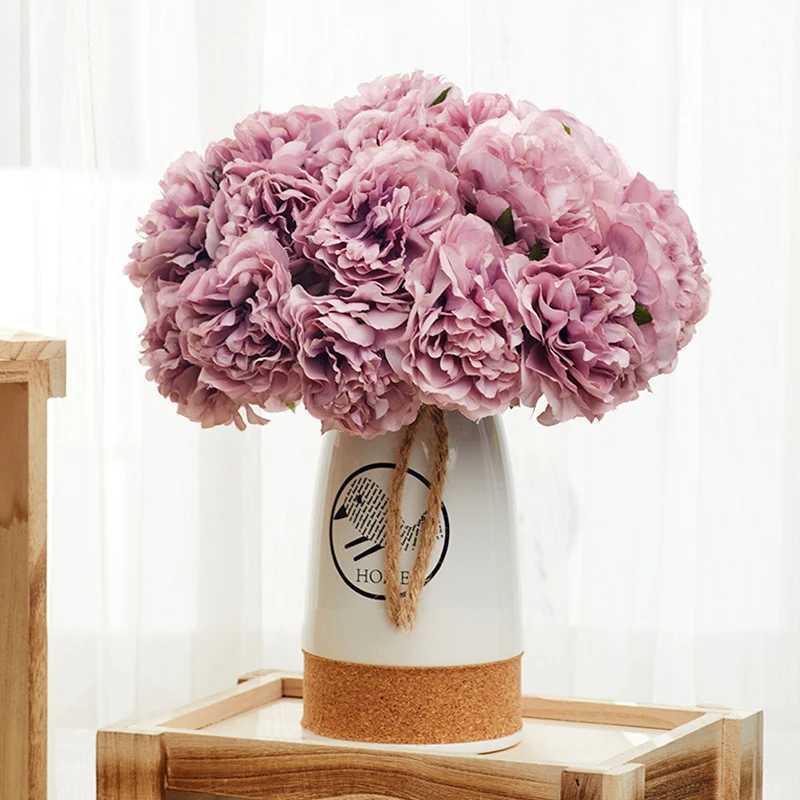 Fleurs décoratives couronnes Silk Peony Bouquet Artificial Flowers Mariage Home Room Automne Decoration Fake Flowers for DIY Crafting Arrangement