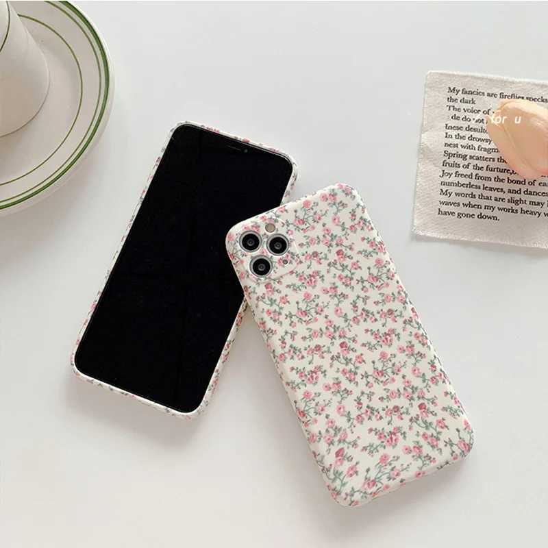 Mobiele telefoons ins schattig roze bloemen telefoonhoesje voor iPhone 15 14 13 12 11 pro max xr x xs max 7 8 plus lensbescherming zachte siliconenkoffer cover j240509