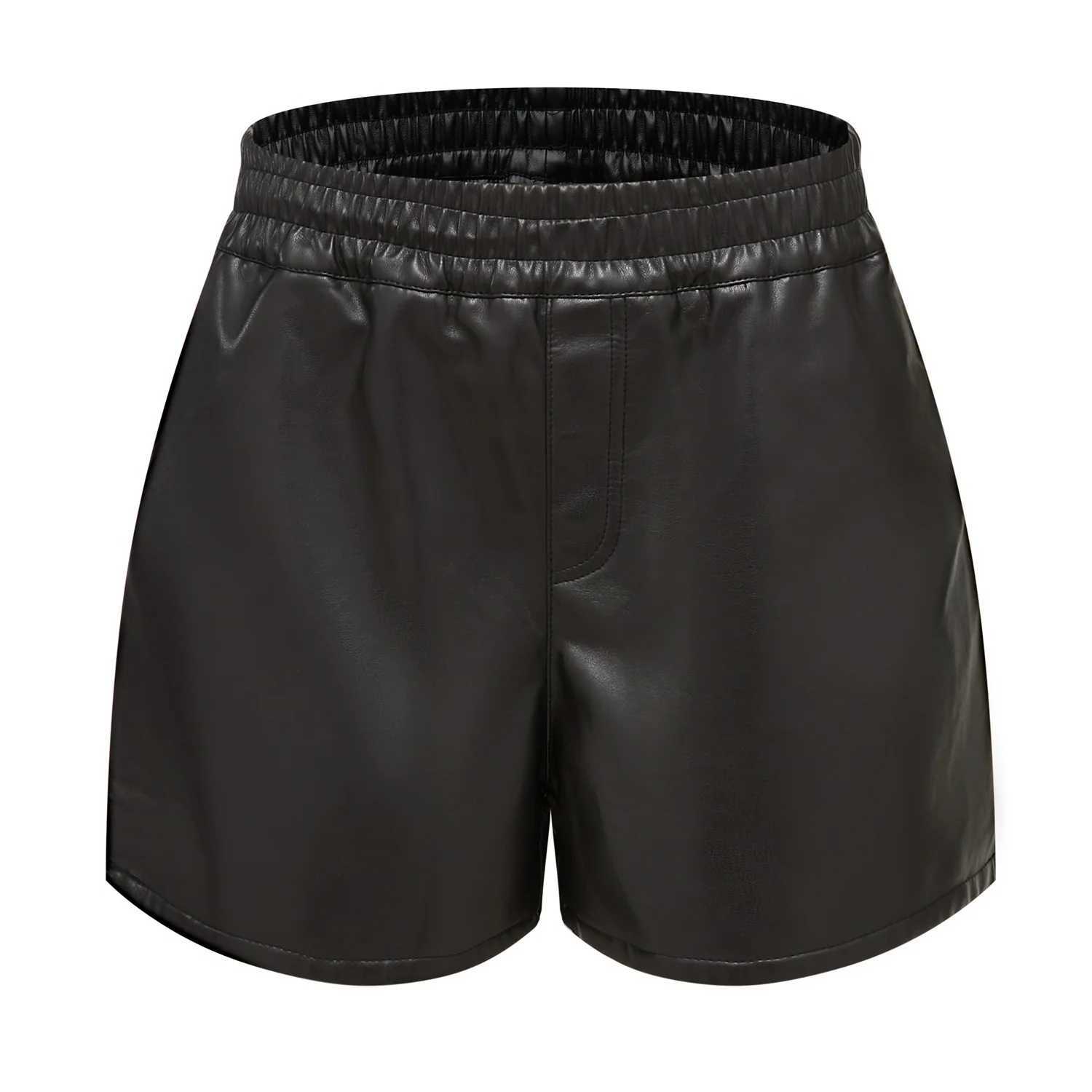 Dames shorts 2022 dames eenvoudige pu lederen shorts casual losse dames shorts bodems y240504