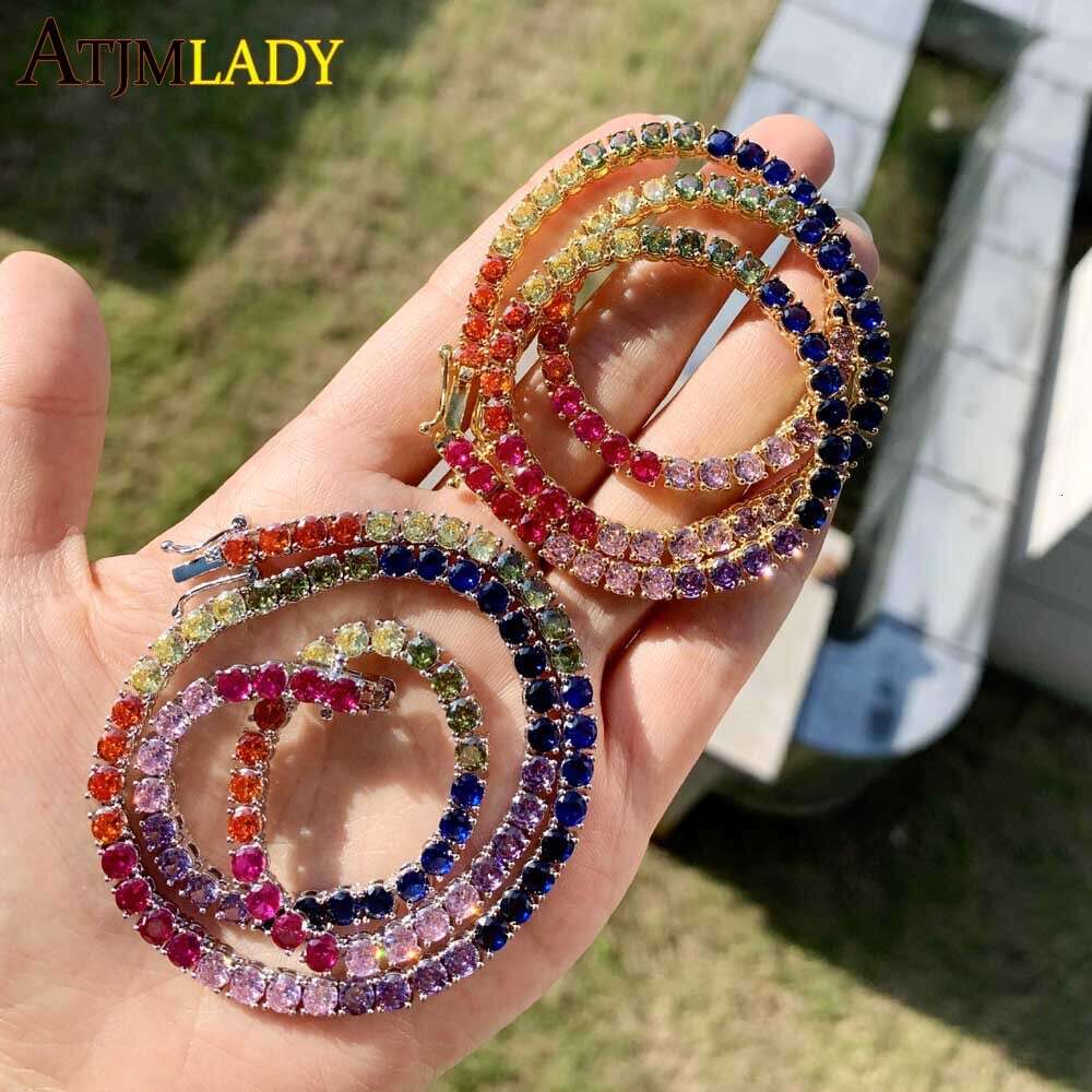 Hot Fashion 4mm Multi Color Tennis Chain Iceed Out Bling красочный радужный колье CZ Cz Choker для женщин хип -хоп украшения