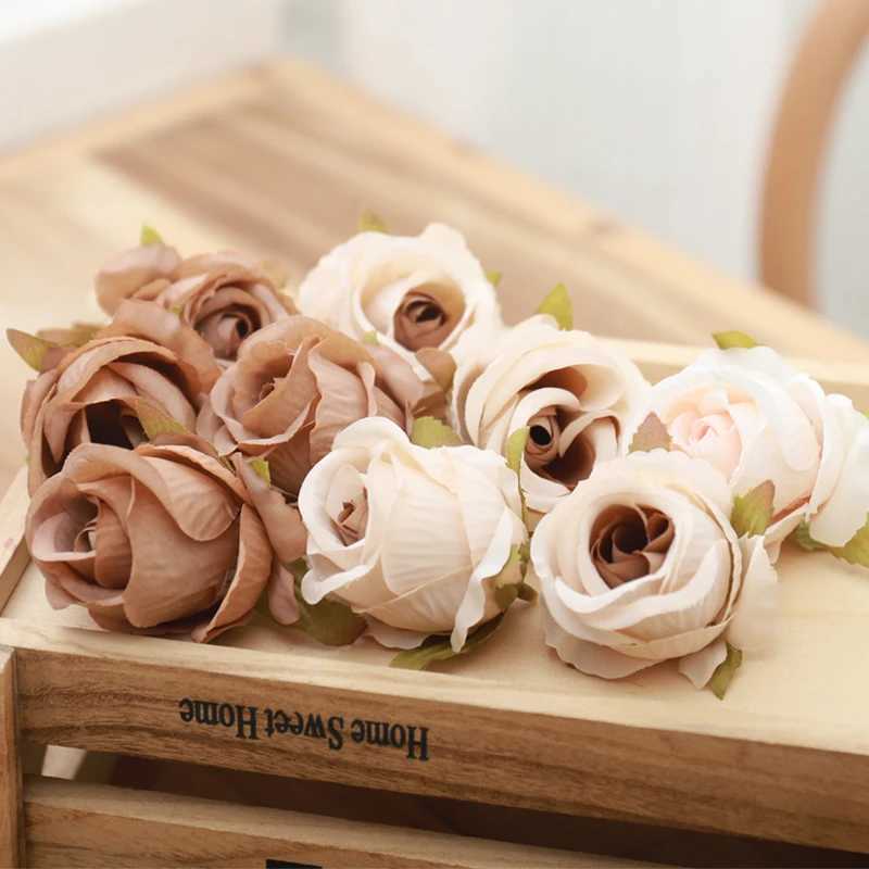 Fleurs décoratives couronnes 10 / fleurs artificielles bricolage bac gâteau à la maison décor de Noël couronne de mariage jardin de fêtard rose arche de soie fausses fleurs