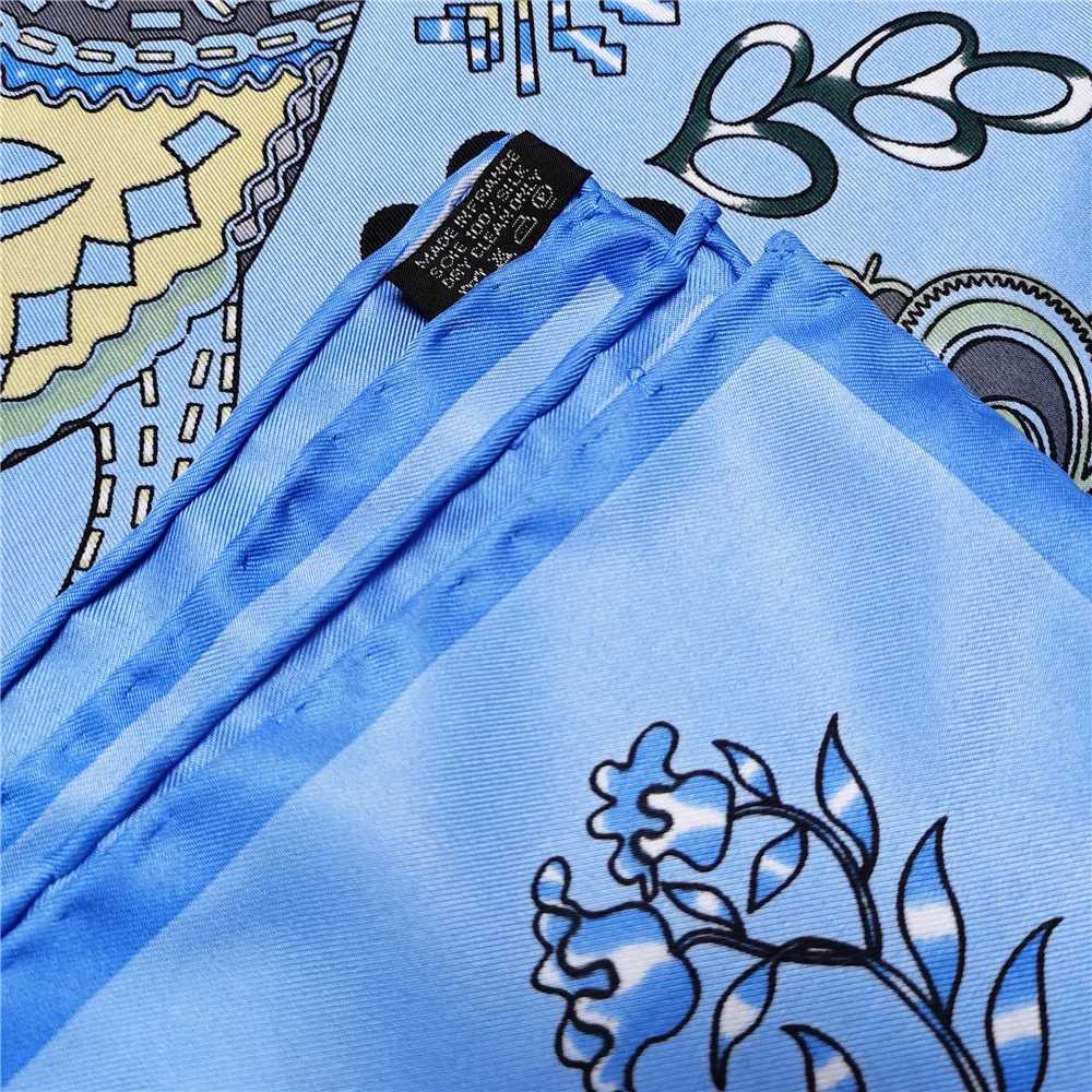 Halsdukar pobing manuell hand rullad twill siden halsduk kvinnor blommor häst fyrkantig echarpes foulards femme wrap bandana hijab 90 cm q240508